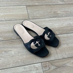 Leather Logo Cutout Flat Sandals